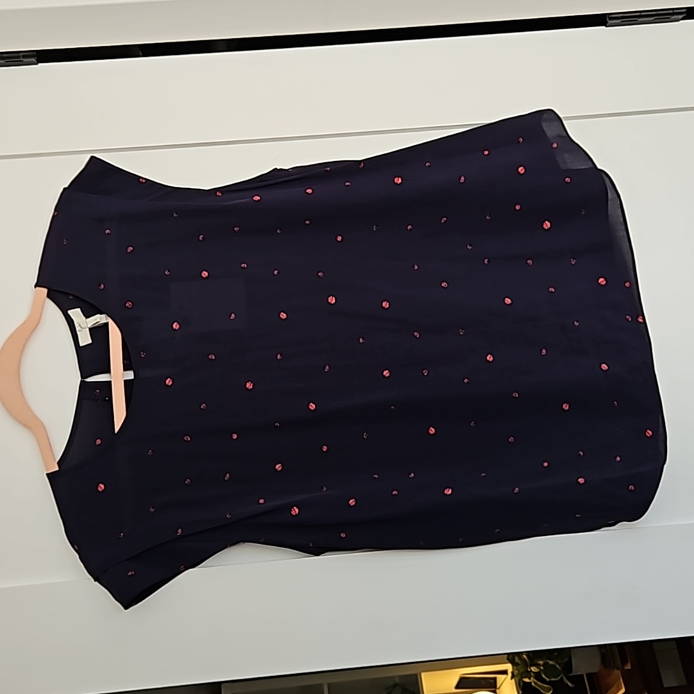 Joie | Kelda Cap Sleeve Ladybug Blouse | Sz L | Navy | NWT